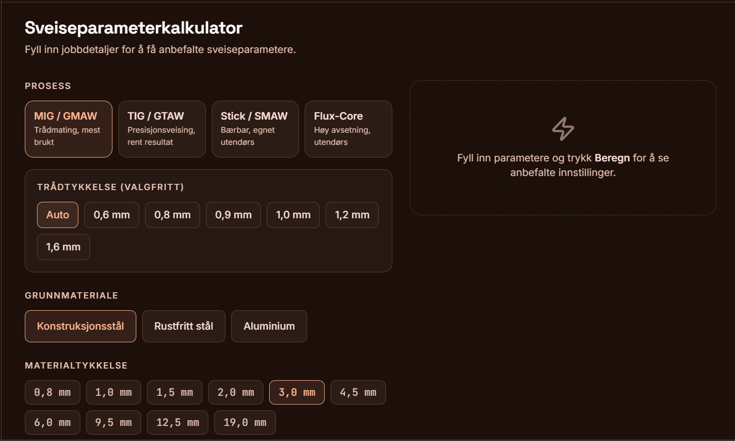 Sveiseparameterkalkulator i ArcPilot